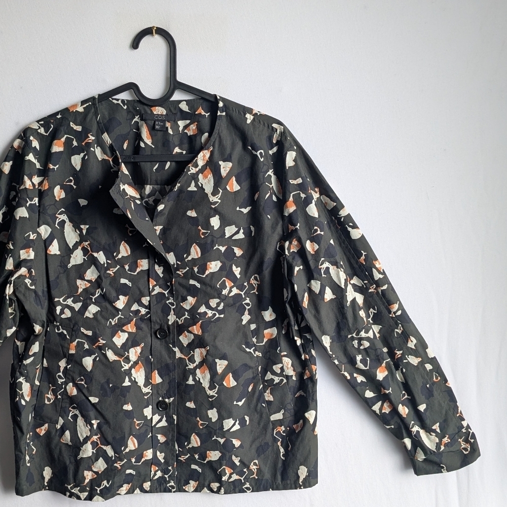 COS s/m Patterned shirt jacket 100% cotton button up lightweight olive green - Picture 2 of 10